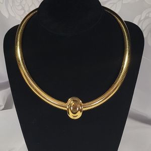Goldtone Omega choker necklace with slide 90s